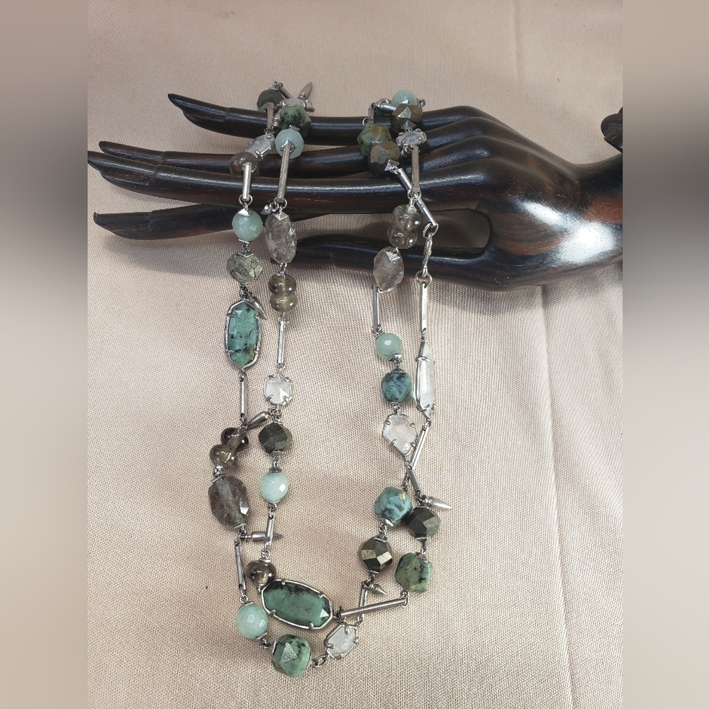 Kendra Scott Long Ruth Station Necklace Turquoise White Grey Tones Versatile
